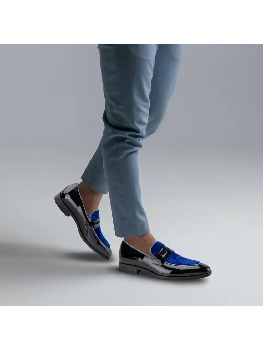 Men's Blue31 Rubber Velvet Loafers Low Heels Round Toe Tuxedo Wedding Shoes